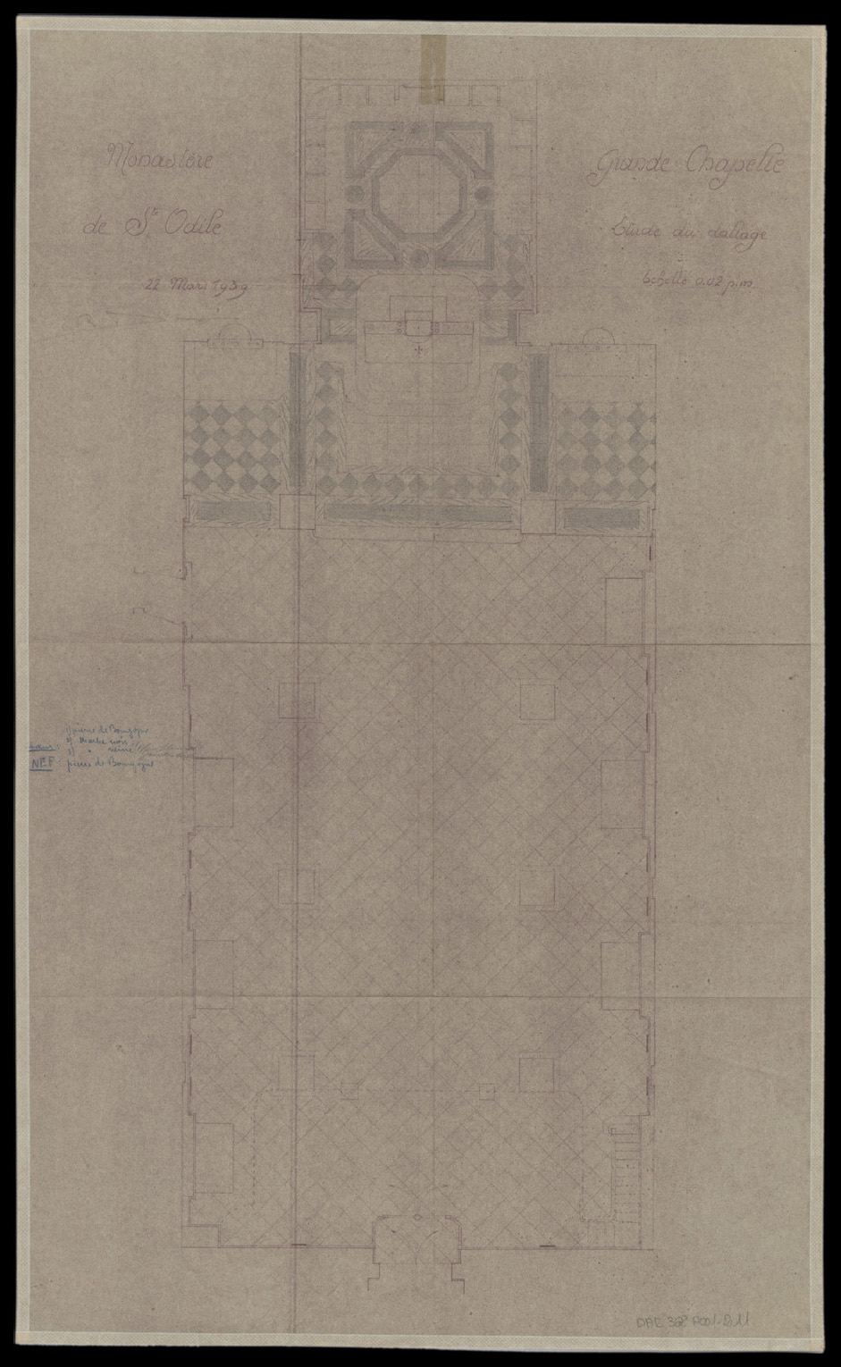 Grande chapelle, plan de masse pour l’étude du dallage.