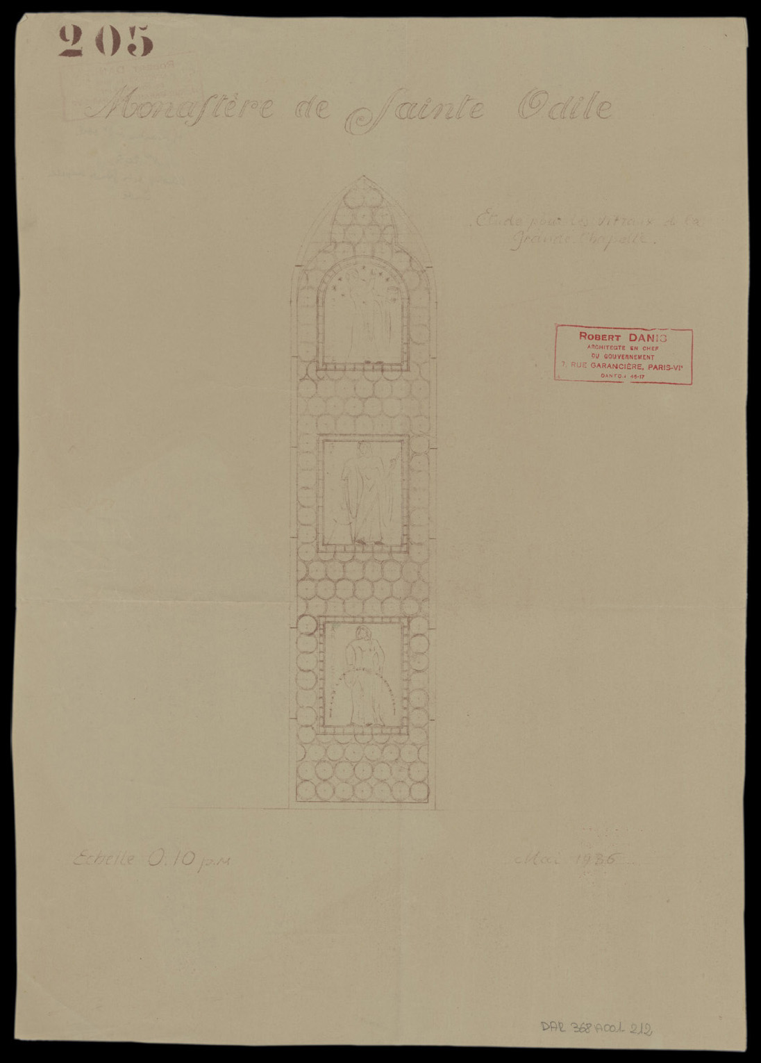 Projet de vitraux pour la grande chapelle, élévation.