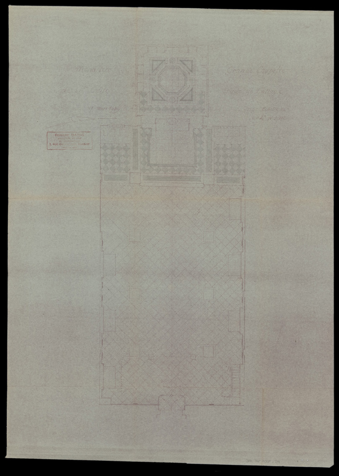 Grande chapelle, plan de masse pour l’étude du dallage.