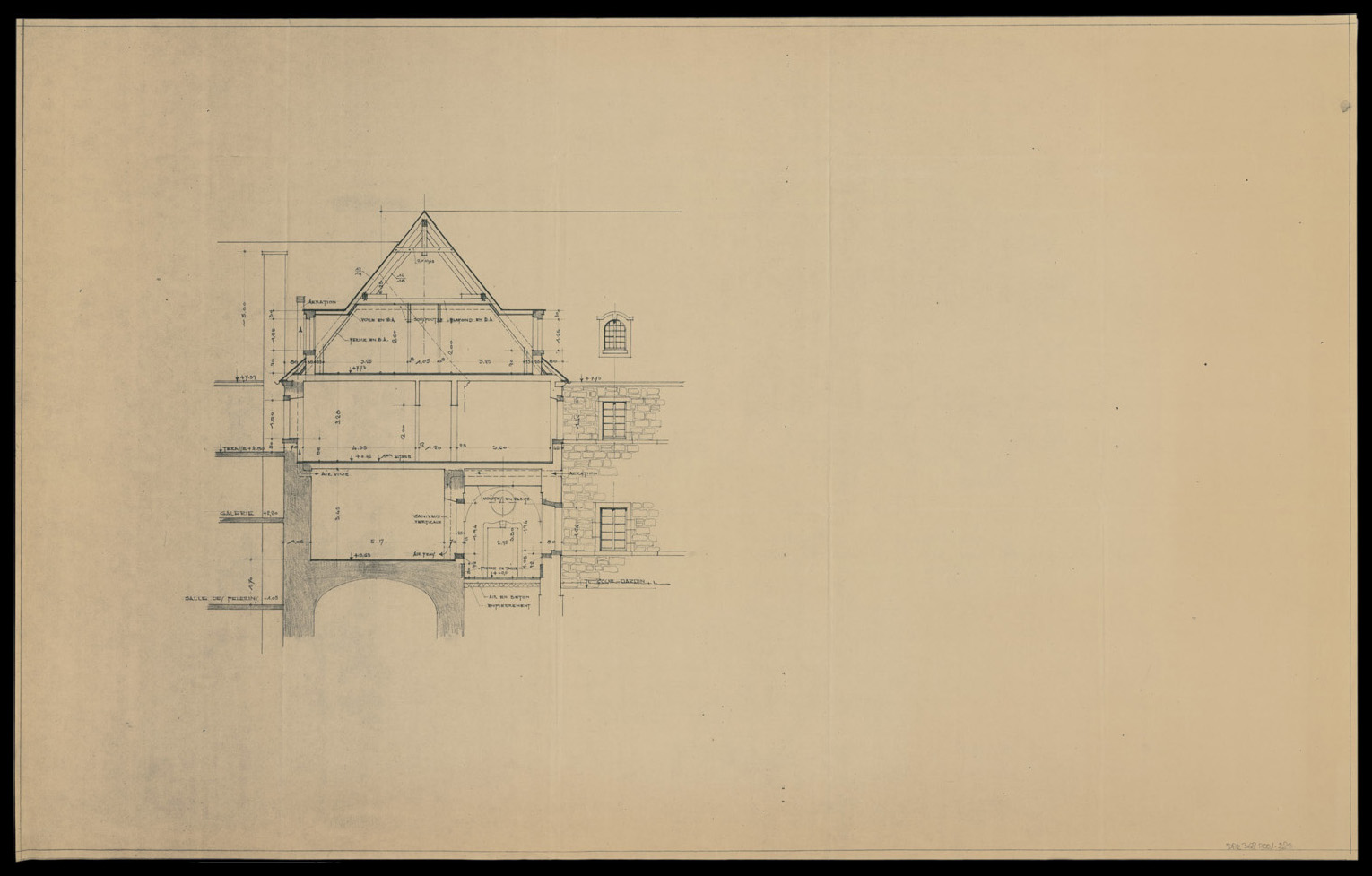 Projet de transformation de la vieille aile, coupe transversale.