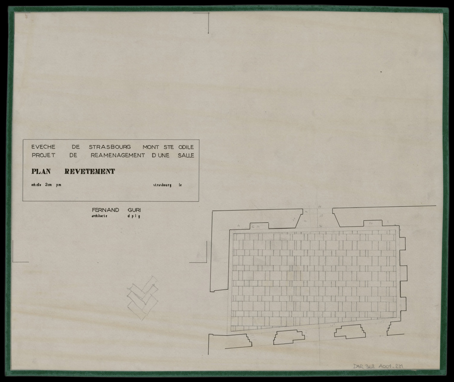 Projet de réaménagement d’une salle, plan du dallage.