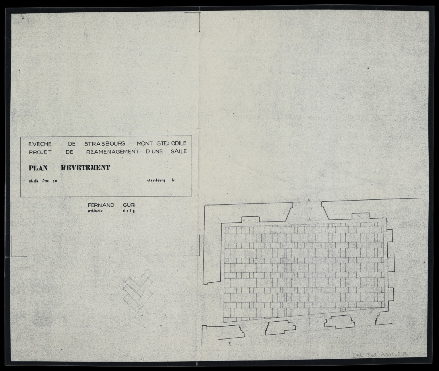 Projet de réaménagement d’une salle, plan du dallage.