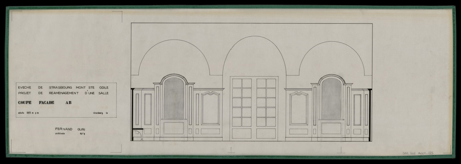 Projet de réaménagement d’une salle, coupe intérieure.