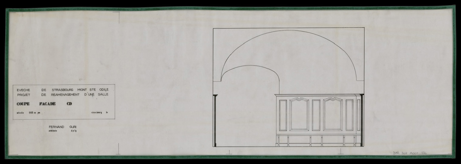 Projet de réaménagement d’une salle, coupe intérieure.