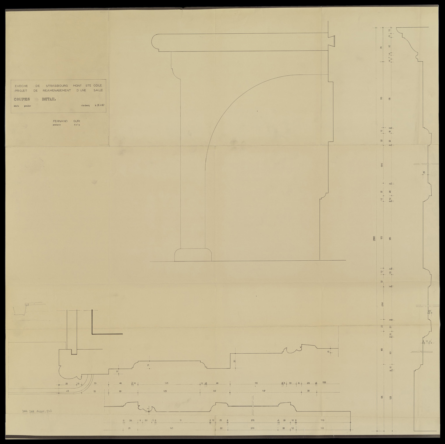 Projet de réaménagement d’une salle, coupes et détail.