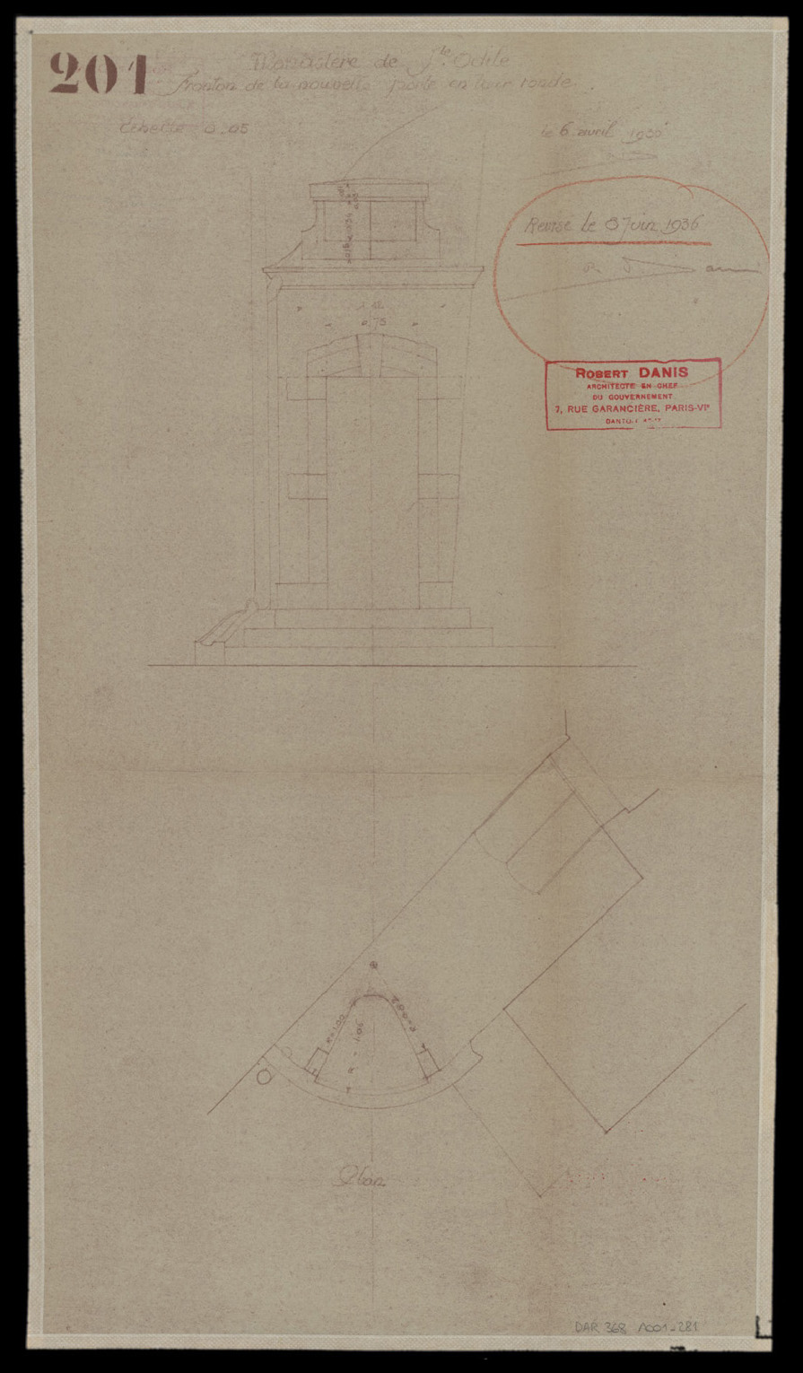 Projet de nouvelle porte, plan et élévation.