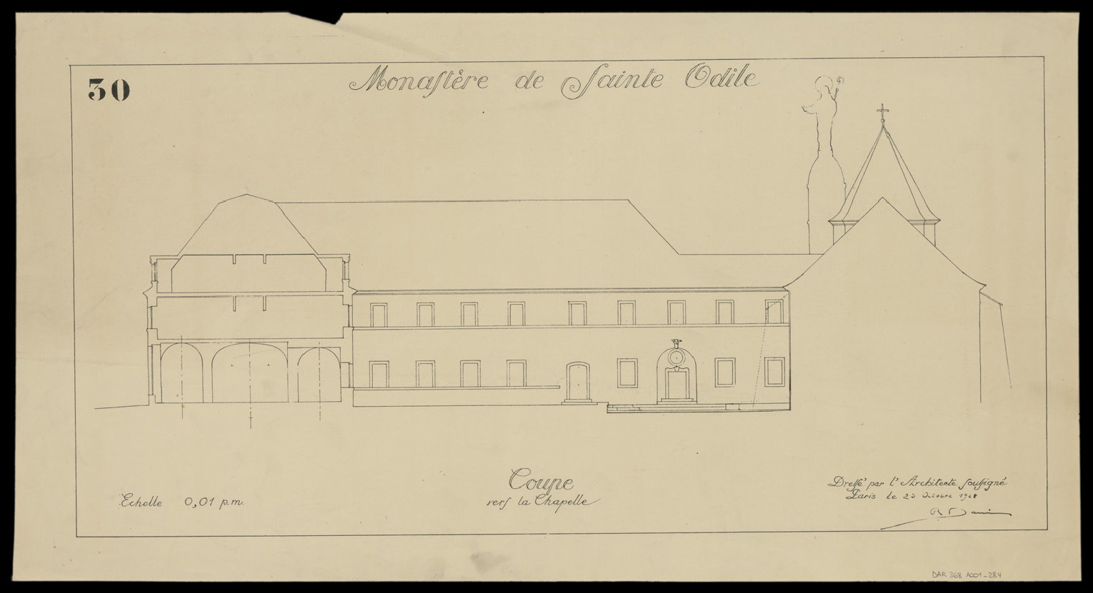 Coupe longitudinale vers la chapelle.