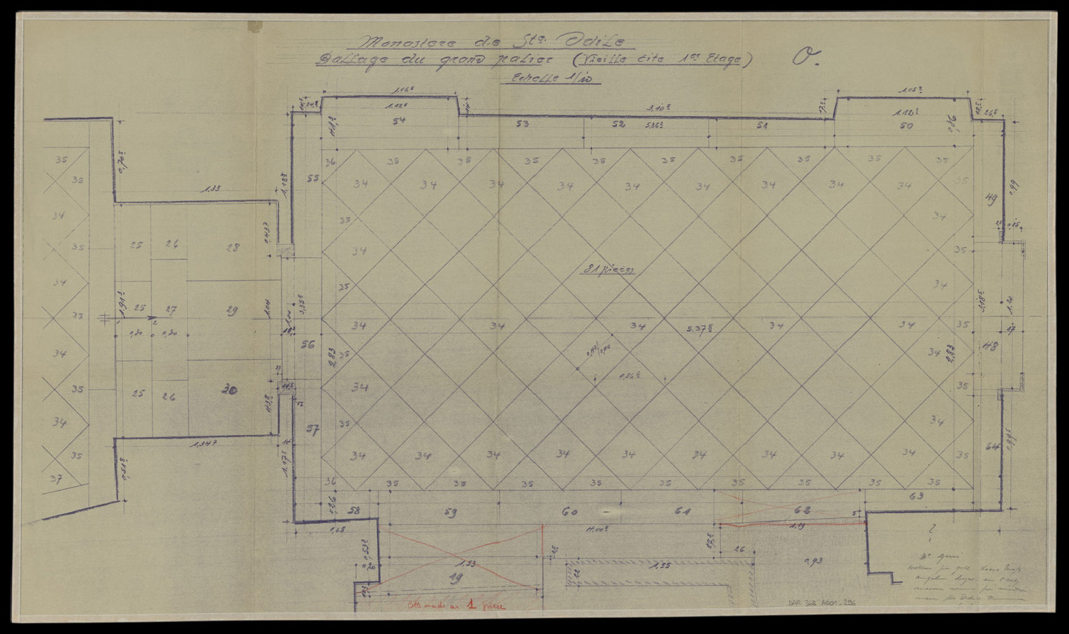 Vieille aile, plan du dallage du grand palier du premier étage.