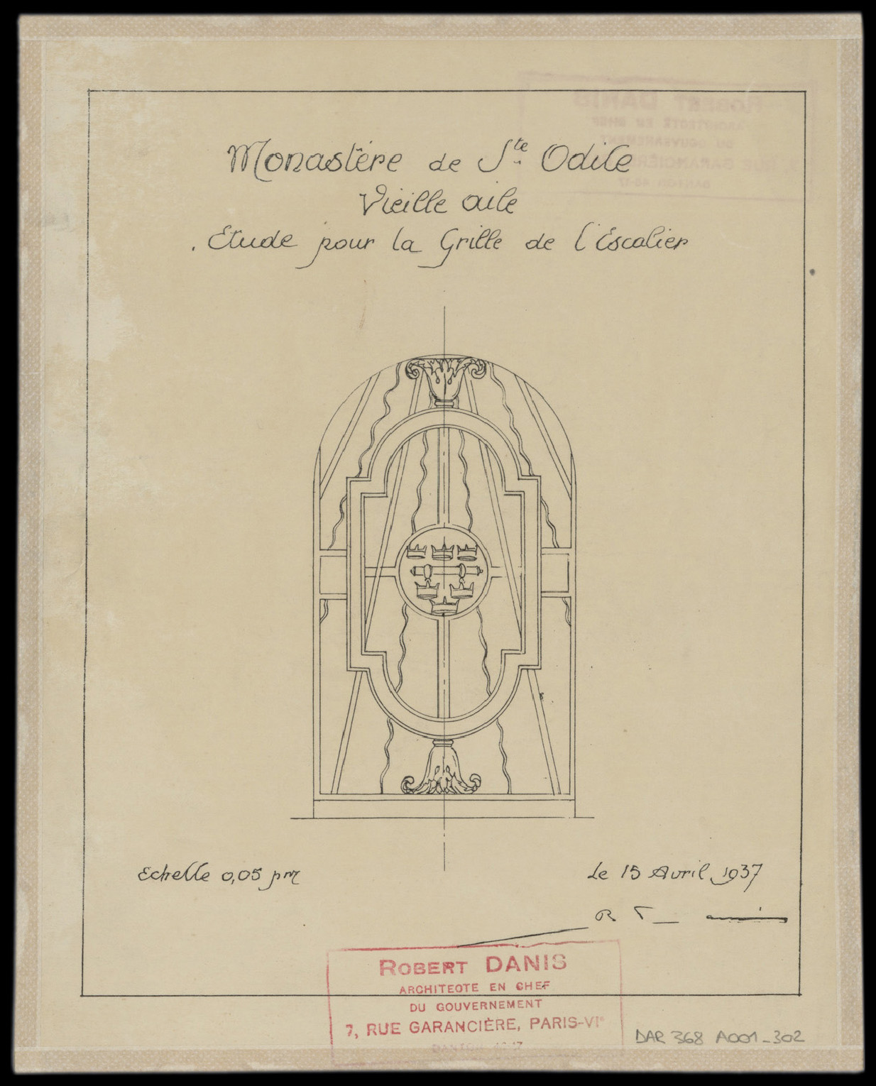 Escalier de la vieille aile, projet de grille.