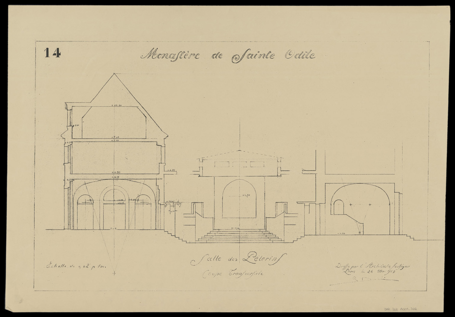 Salle des pèlerins, coupe transversale.