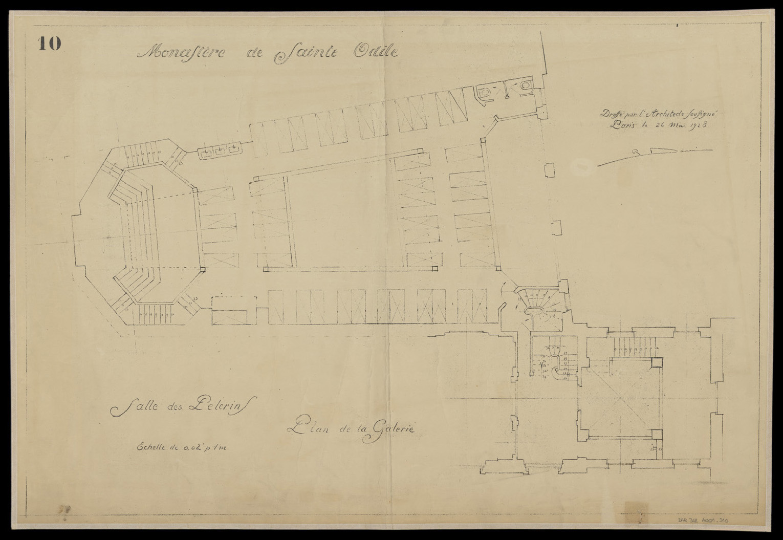 Salle des pèlerins, plan de masse de la galerie.