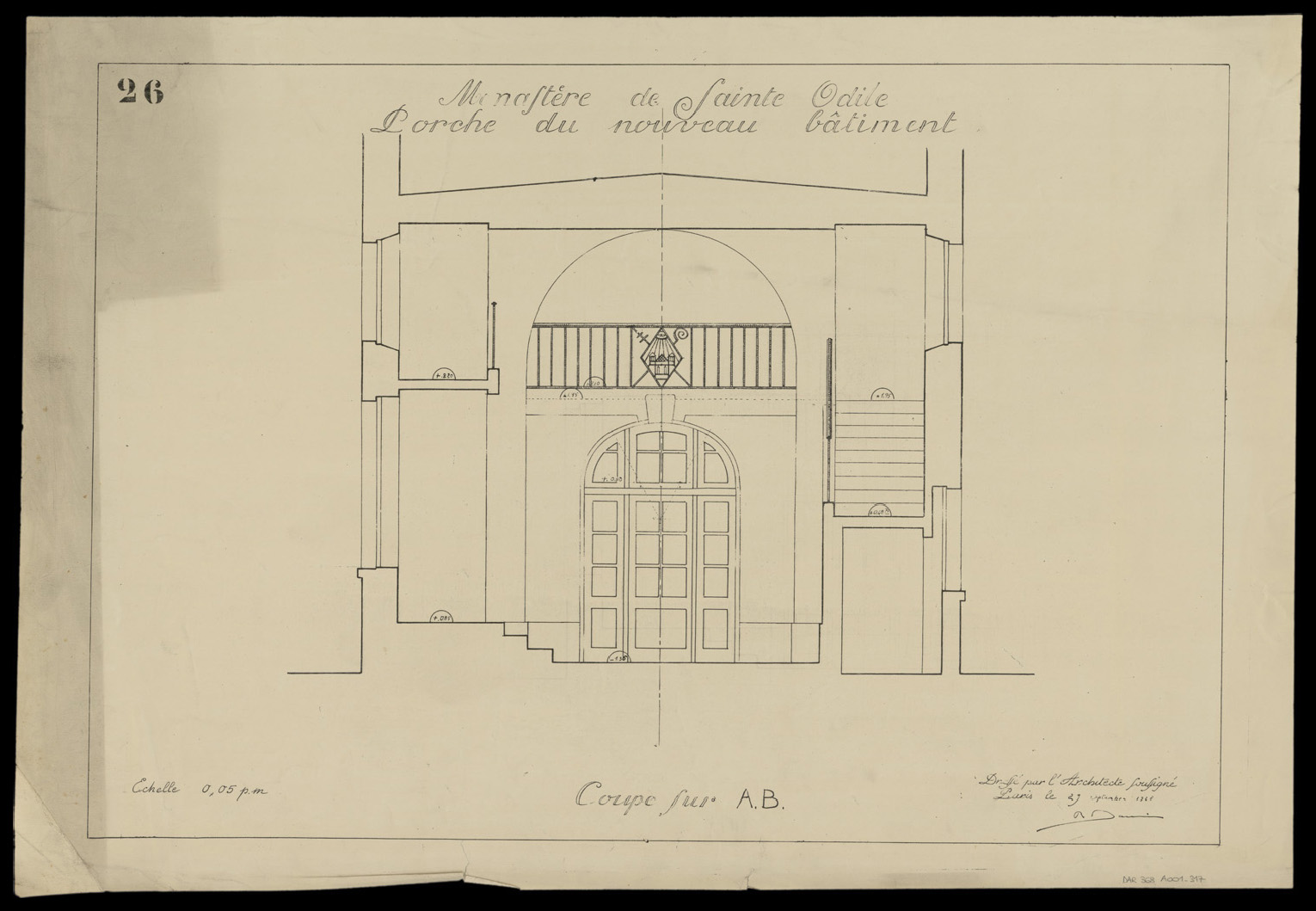 Porche du nouveau bâtiment, coupe transversale.