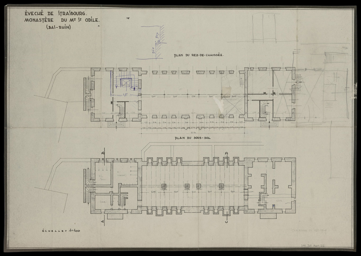 Plans de masse du sous-sol et du rez-de-chaussée.