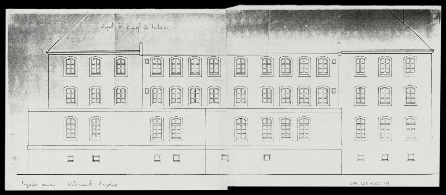 Projet de transformation de la toiture du bâtiment Sainte-Eugénie, élévation de la façade arrière.