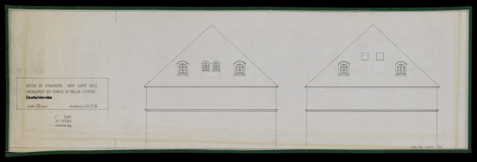 Projet d’aménagement des combles du pavillon d’entrée, élévations des façades latérales.