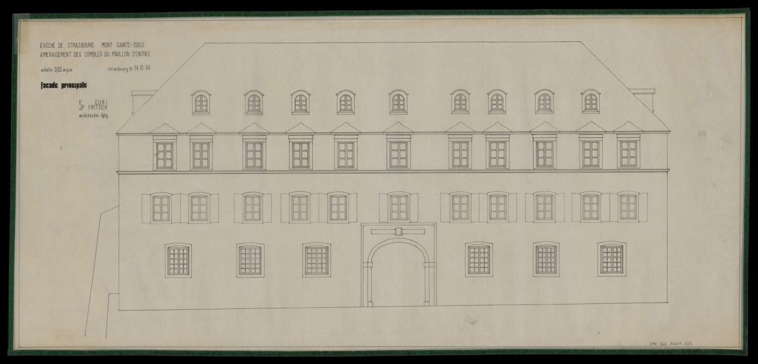 Projet d’aménagement des combles du pavillon d’entrée, élévation de la façade principale.