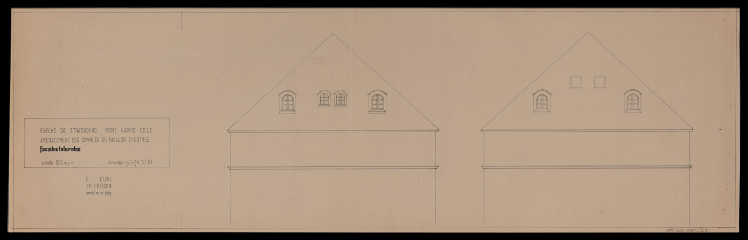 Projet d’aménagement des combles du pavillon d’entrée, élévations des façades latérales.