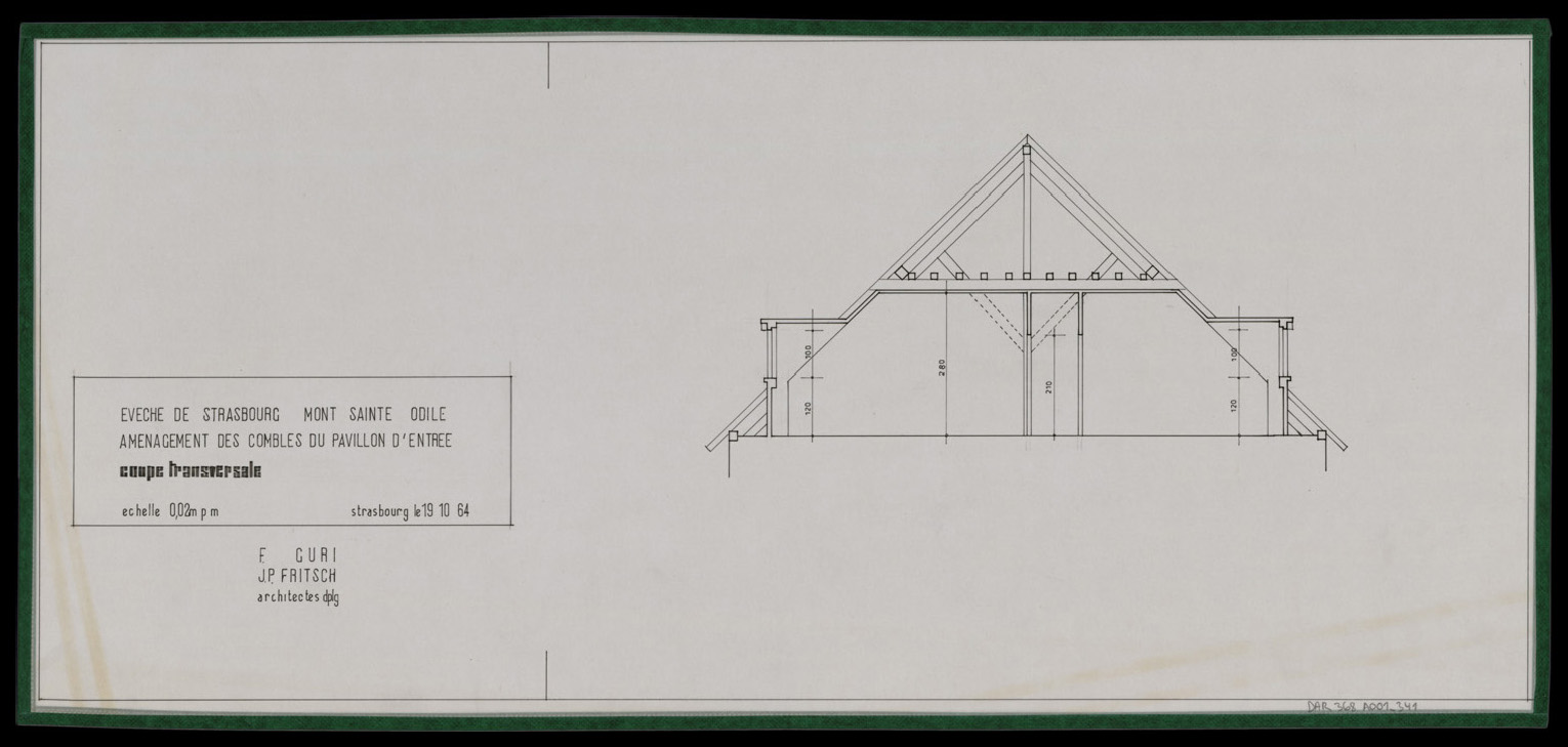 Projet d’aménagement des combles du pavillon d’entrée, coupe transversale.