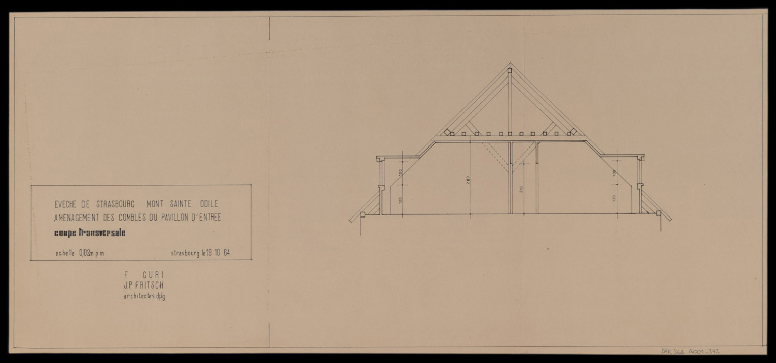 Projet d’aménagement des combles du pavillon d’entrée, coupe transversale.