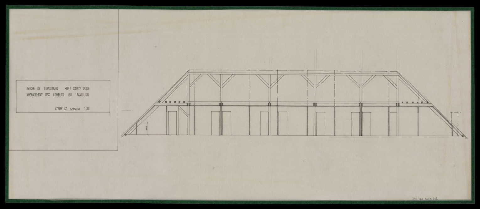 Projet d’aménagement des combles du pavillon d’entrée, coupe sur la charpente.