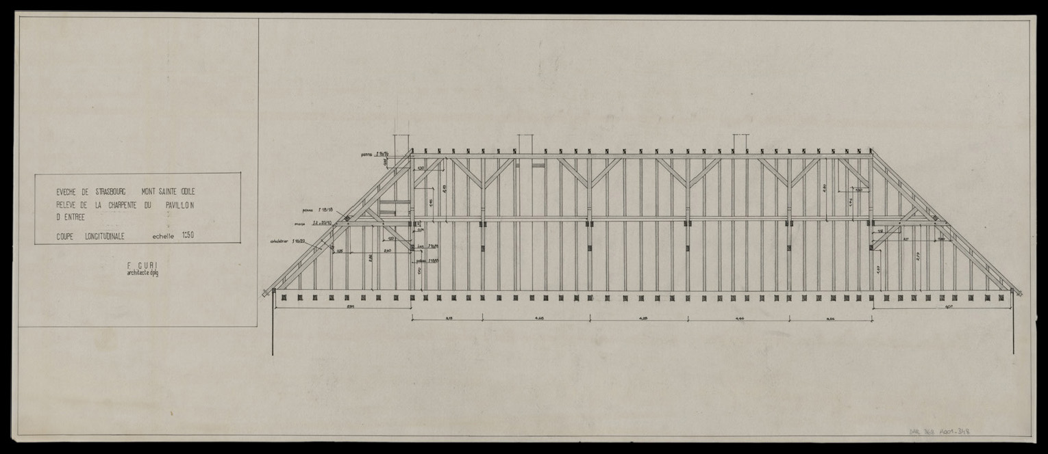 Projet d’aménagement des combles du pavillon d’entrée, coupe sur la charpente.