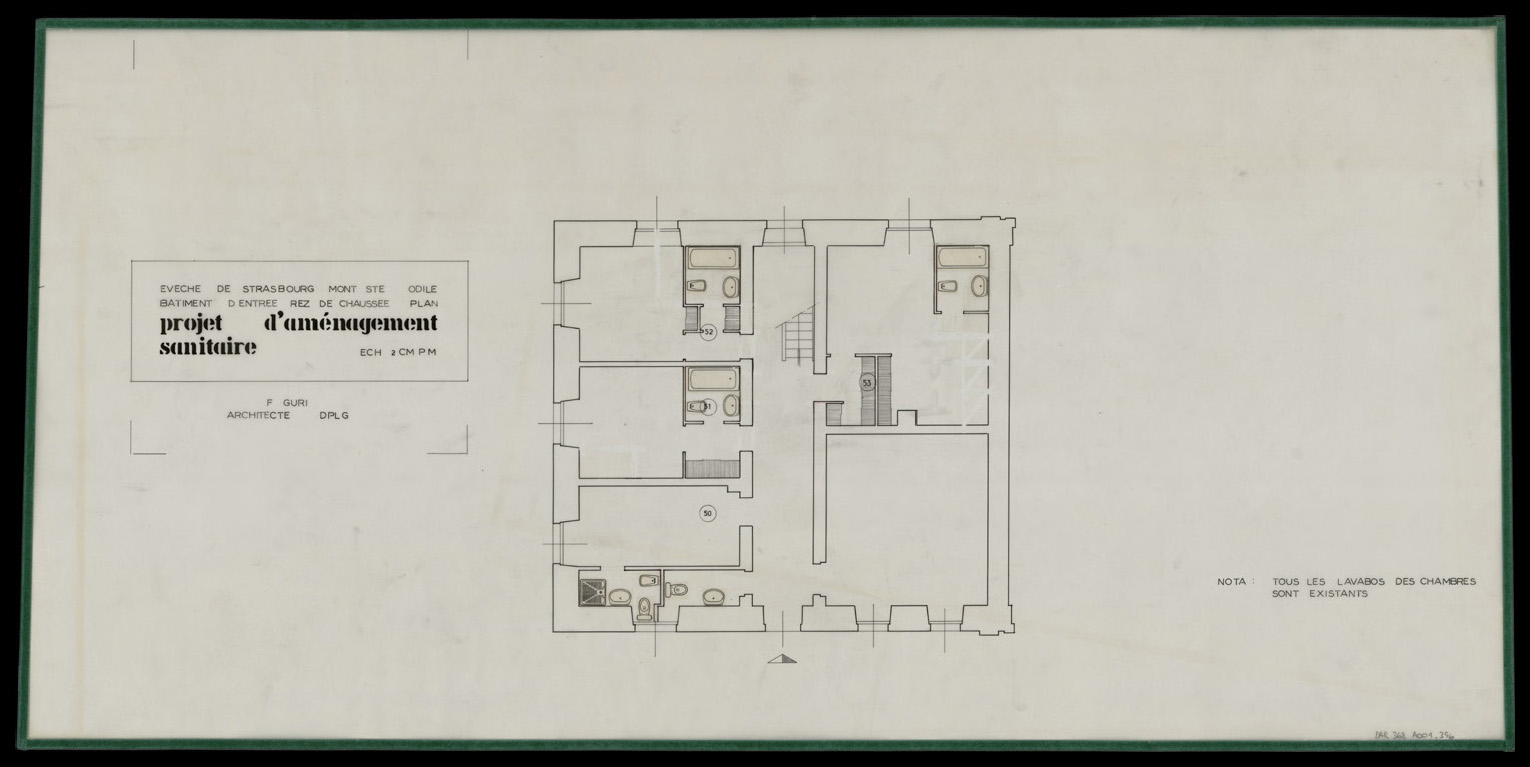 Projet d’aménagement sanitaire dans le bâtiment d’entrée, plan de masse du rez-de-chaussée.