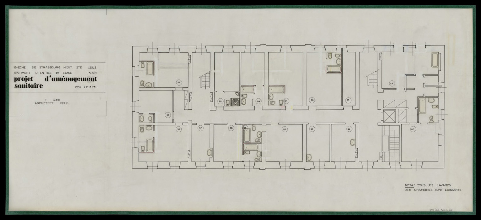 Projet d’aménagement sanitaire dans le bâtiment d’entrée, plan de masse du premier étage.