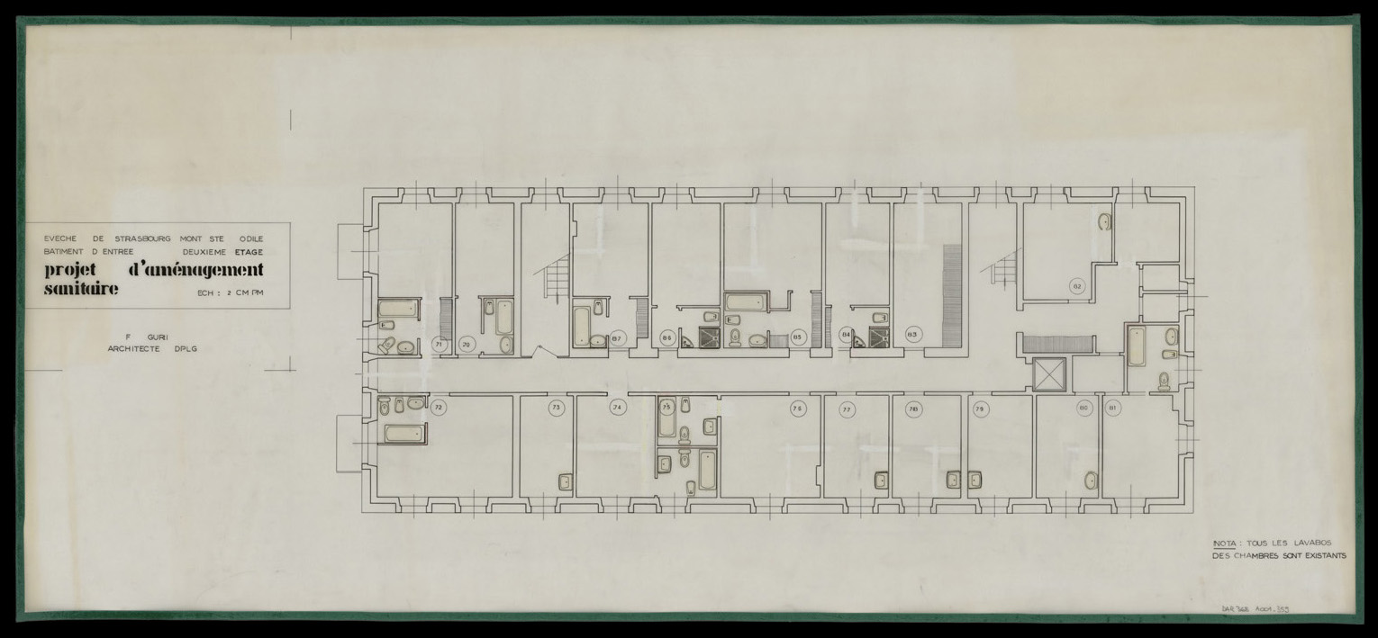 Projet d’aménagement sanitaire dans le bâtiment d’entrée, plan de masse du deuxième étage.