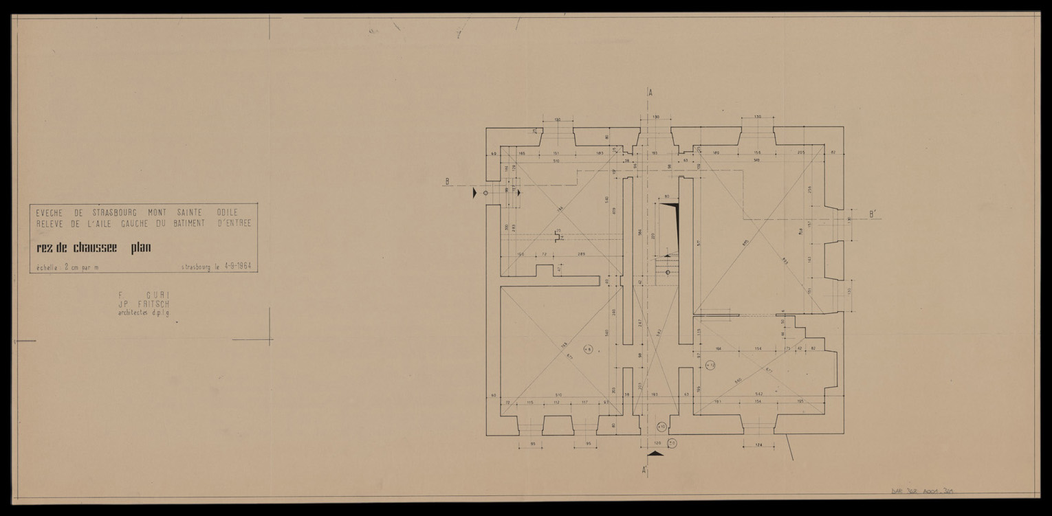 Aile gauche du bâtiment d’entrée, plan de masse du rez-de-chaussée.