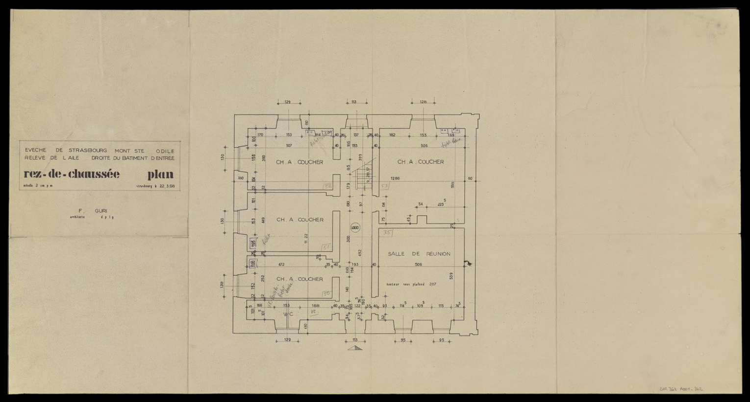 Aile droite du bâtiment d’entrée, plan de masse du rez-de-chaussée.