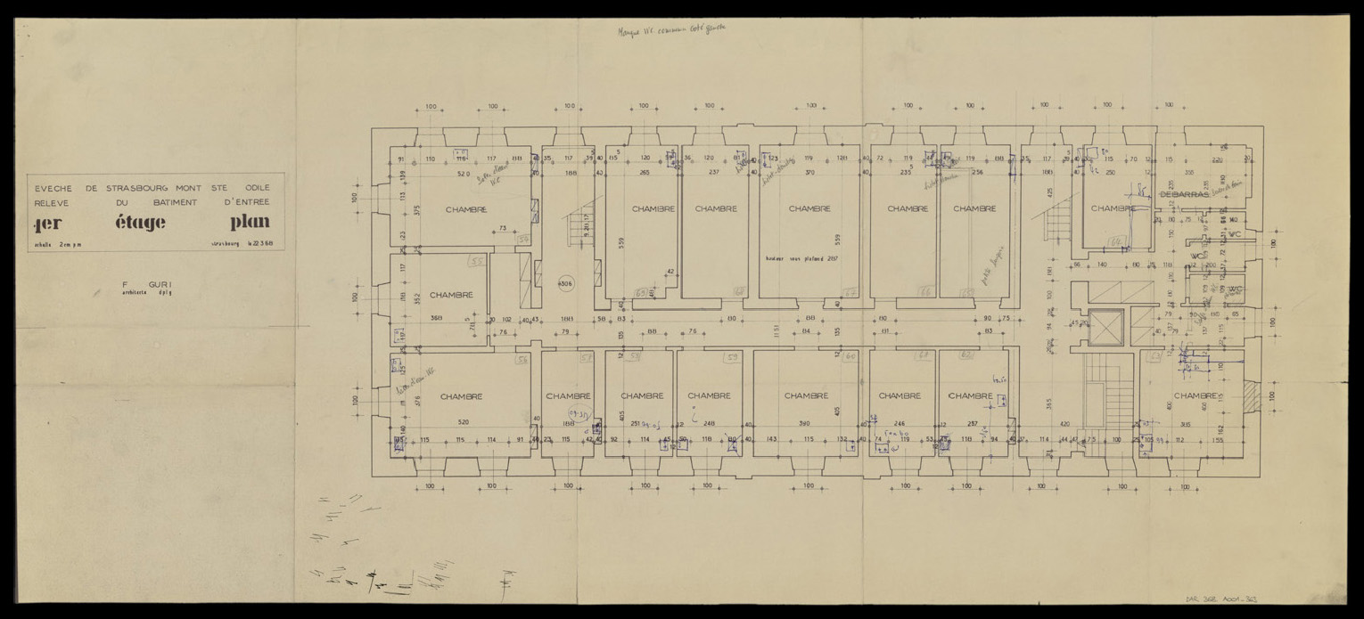 Bâtiment d’entrée, plan de masse du premier étage.