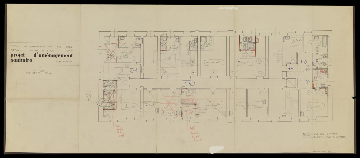 Projet d’aménagement sanitaire dans le bâtiment d’entrée, plan de masse du premier étage.