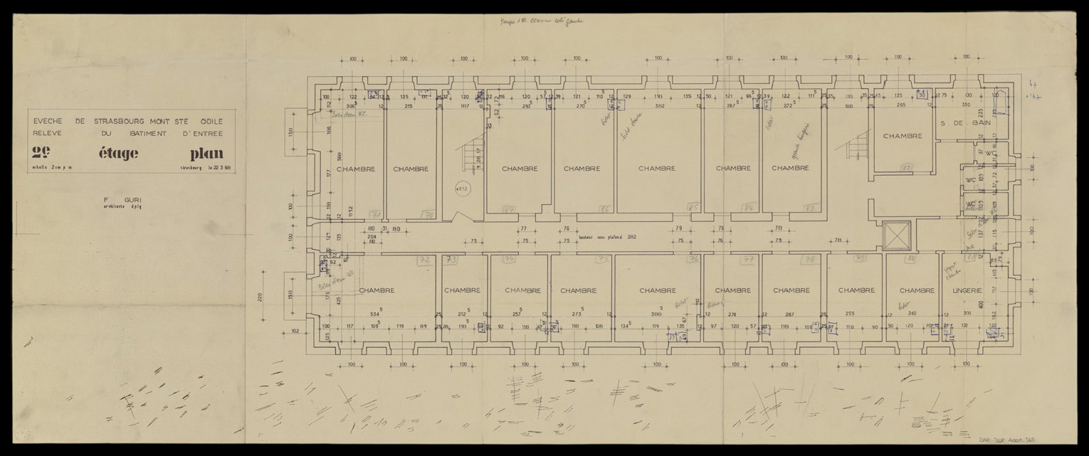 Bâtiment d’entrée, plan de masse du deuxième étage.