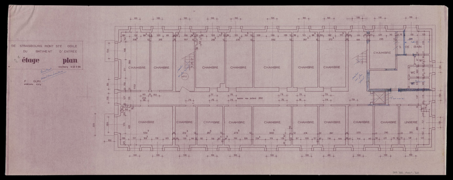 Bâtiment d’entrée, plan de masse du deuxième étage avant travaux.