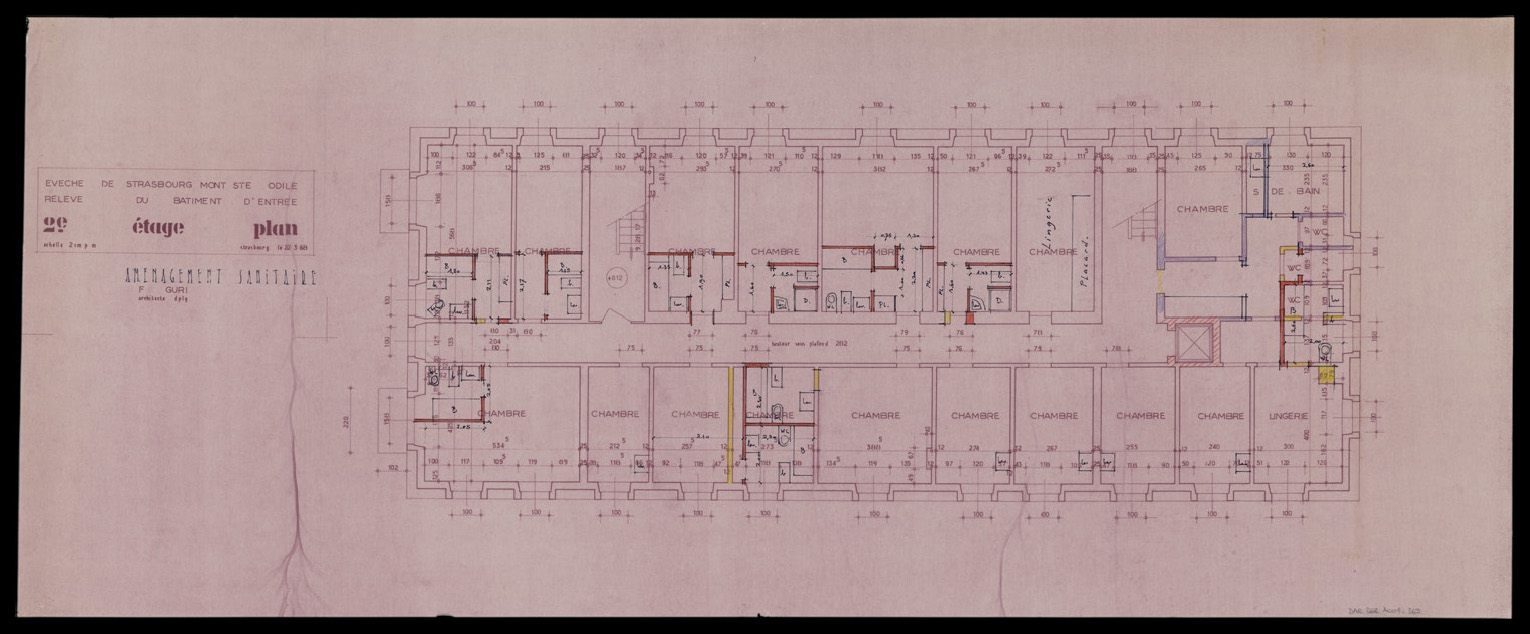 Projet d’aménagement sanitaire dans le bâtiment d’entrée, plan de masse du deuxième étage.