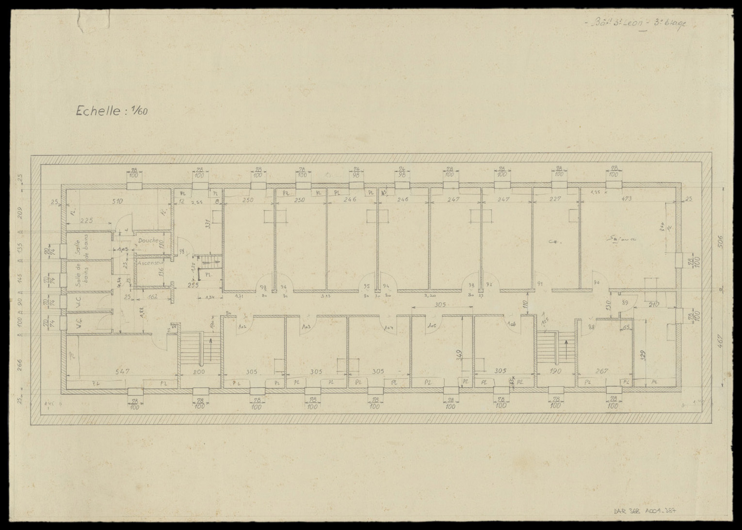 Bâtiment Saint-Léon, plan de masse du troisième étage.