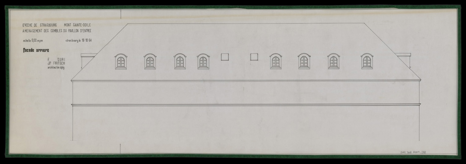 Projet d’aménagement des combles du bâtiment d’entrée, élévation de la façade arrière.