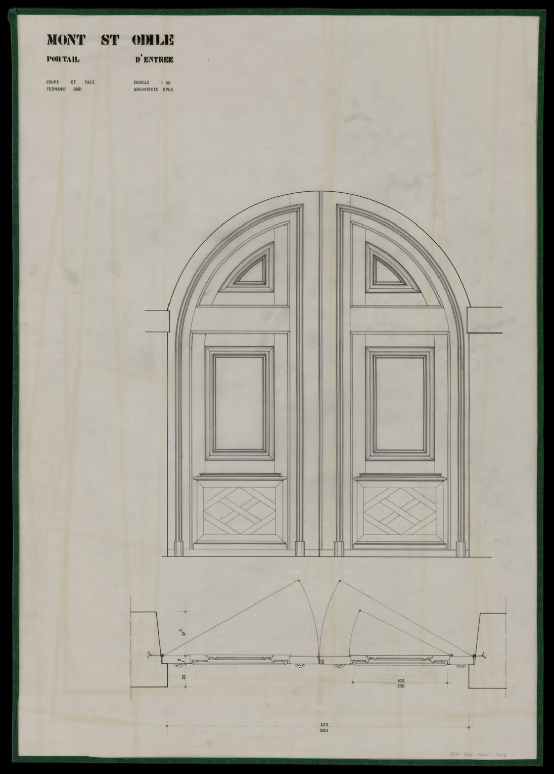 Portail d’entrée, plan et élévation.