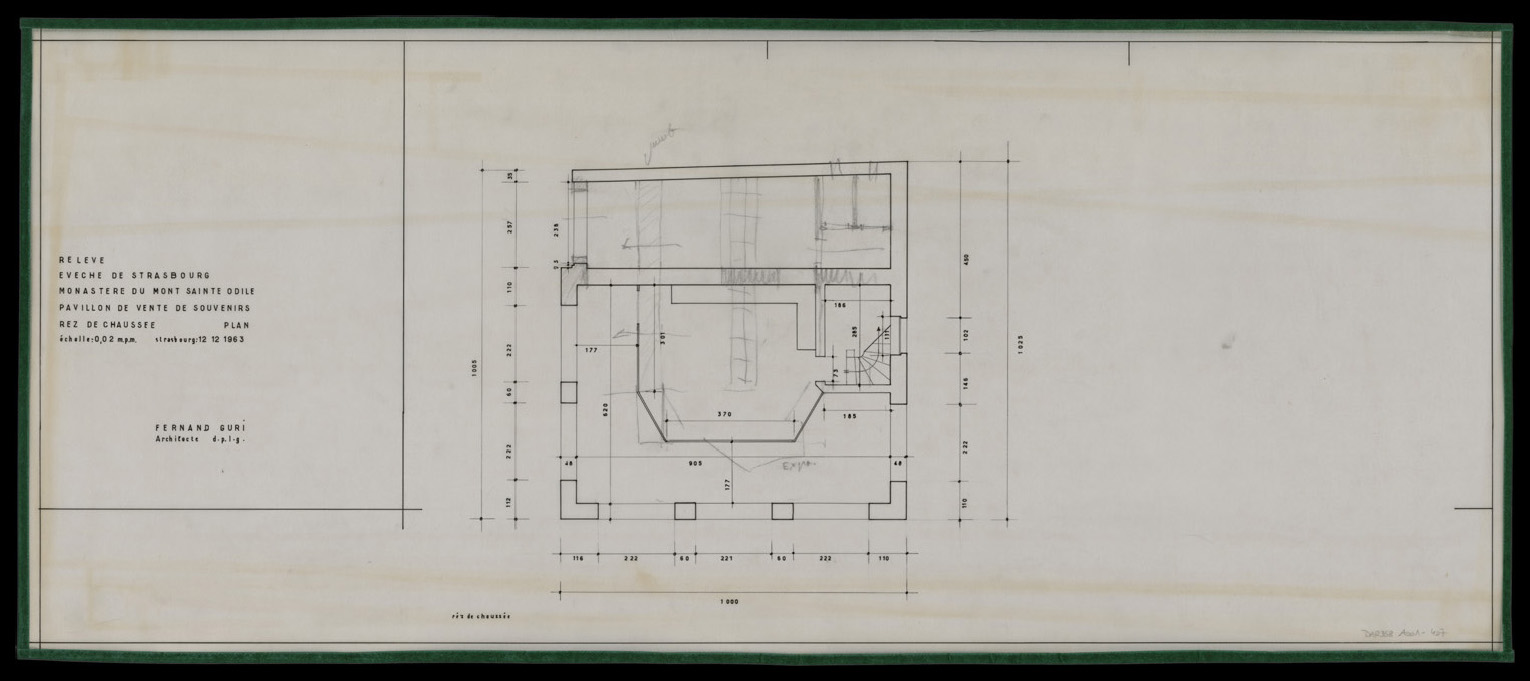 Pavillon de vente de souvenirs, plans de masse du rez-de-chaussée.