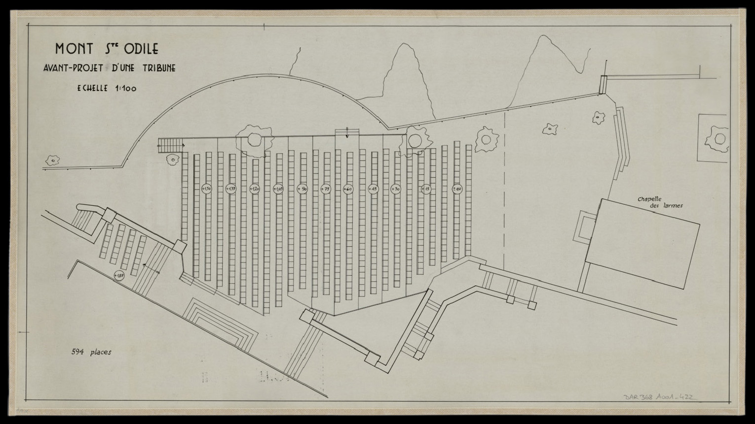 Avant-projet d’installation d’une tribune sur la terrasse, plan d’ensemble.