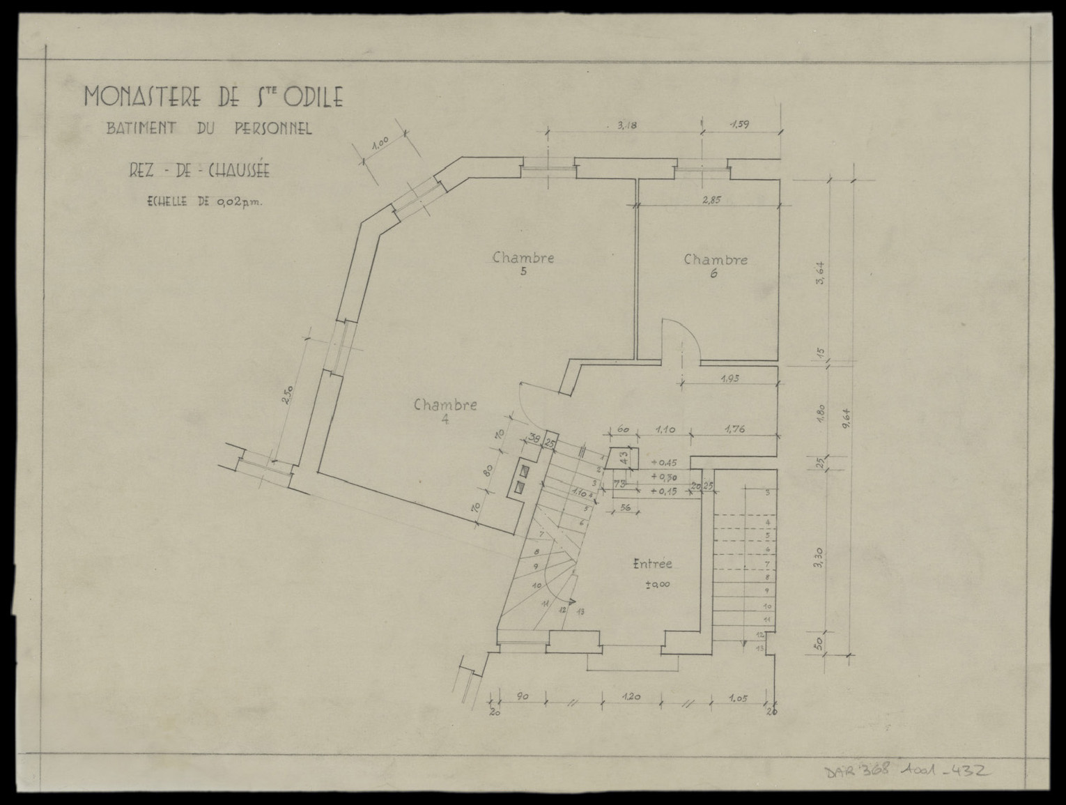 Bâtiment du personnel, plan de masse du rez-de-chaussée.