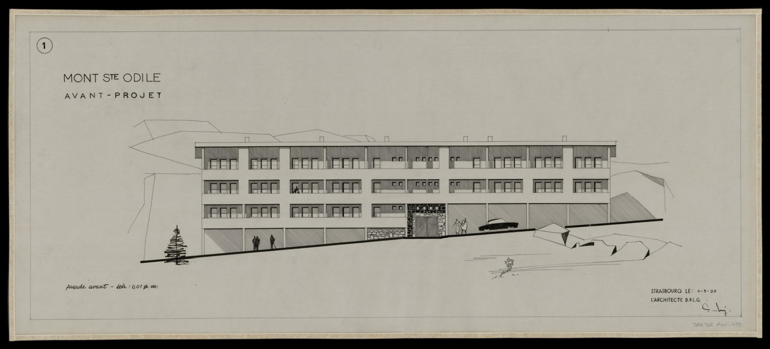 Avant-projet de construction d’un bâtiment, élévation de la façade principale.