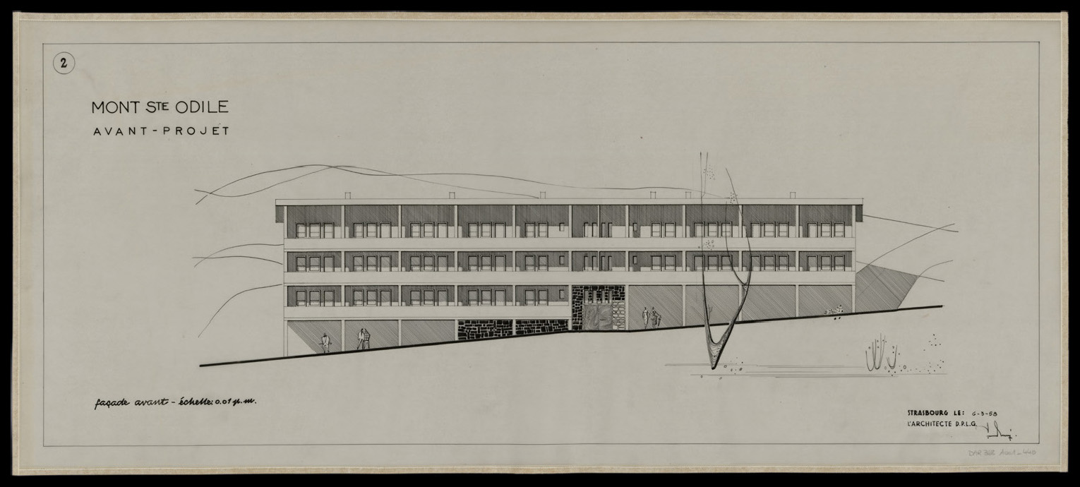 Avant-projet de construction d’un bâtiment, élévation de la façade principale.