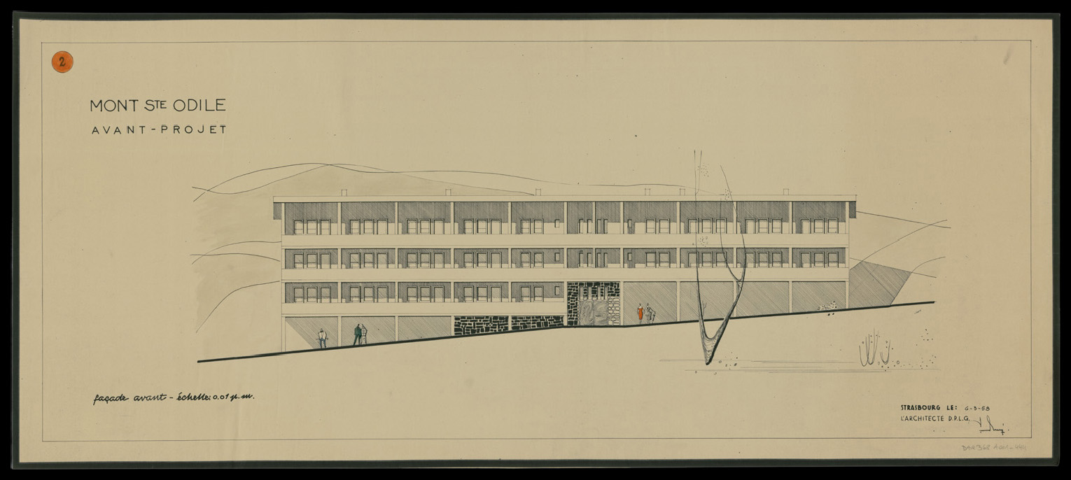 Avant-projet de construction d’un bâtiment, élévation de la façade principale.