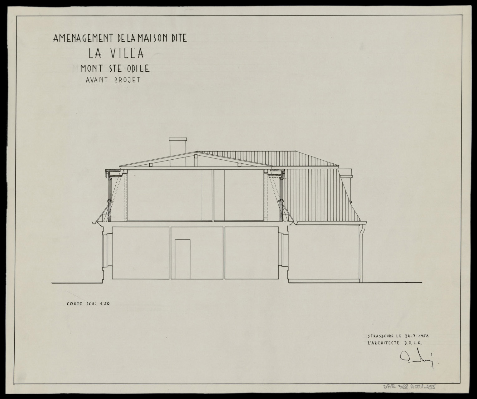 Avant-projet d’aménagement de la maison dite « La Villa », coupe.