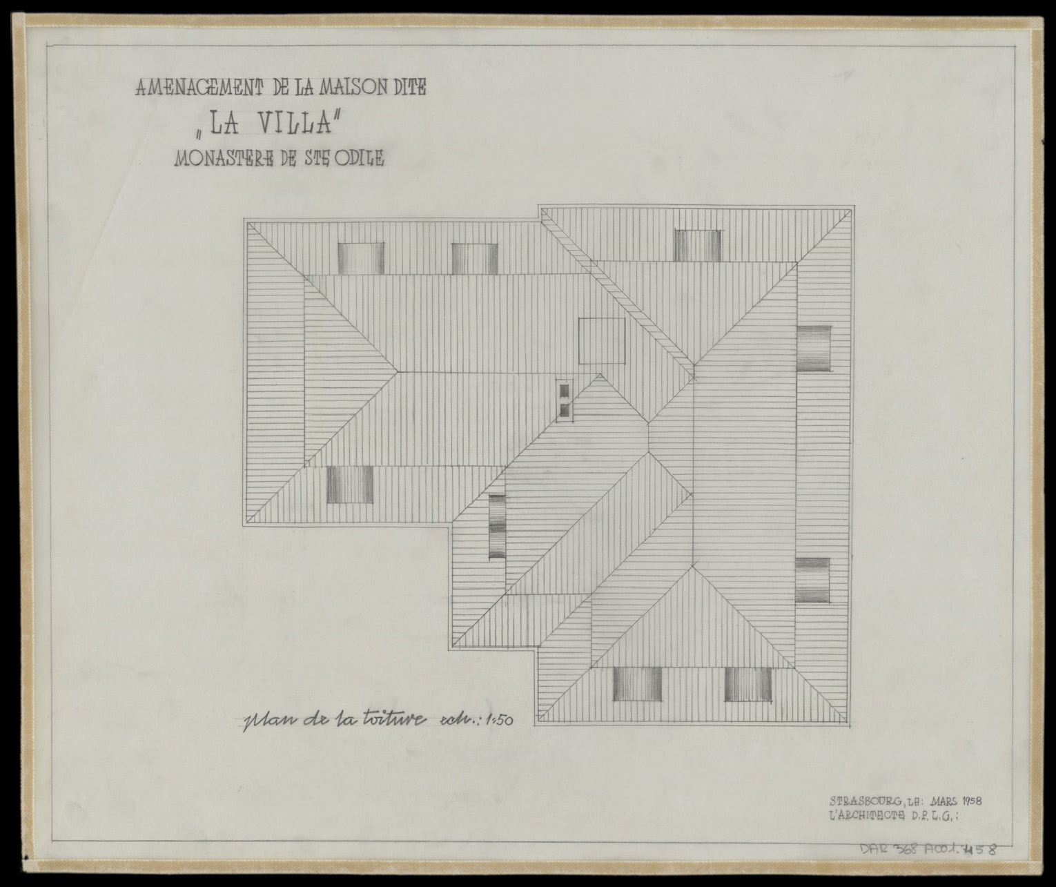 Projet d’aménagement de la maison dite « La Villa », plan de la toiture.