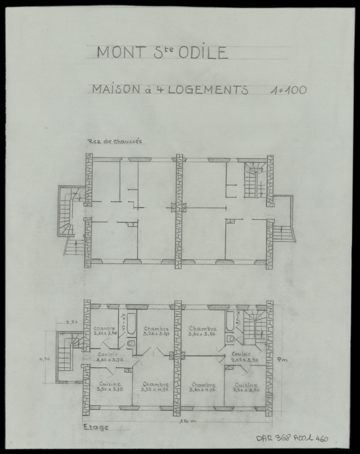 Projet d’une maison à quatre logements, plans de masse du rez-de-chaussée et de l’étage.