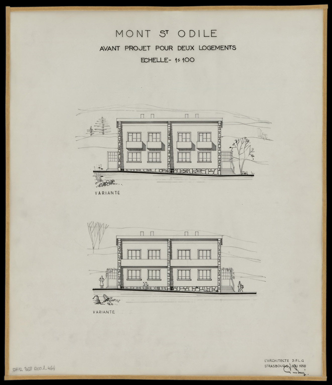 Avant-projet d’une maison à deux logements, élévations de la façade principale (variantes).