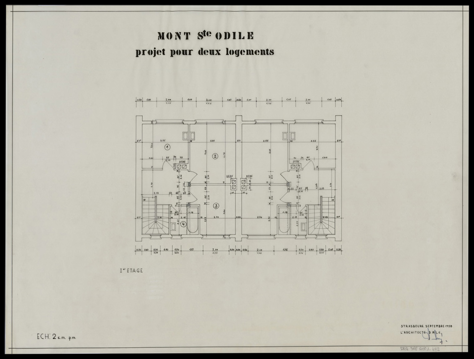 Projet d’une maison à deux logements, plan de masse de l’étage.