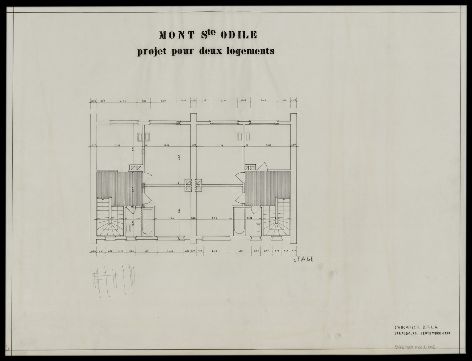 Projet d’une maison à deux logements, plan de masse de l’étage.